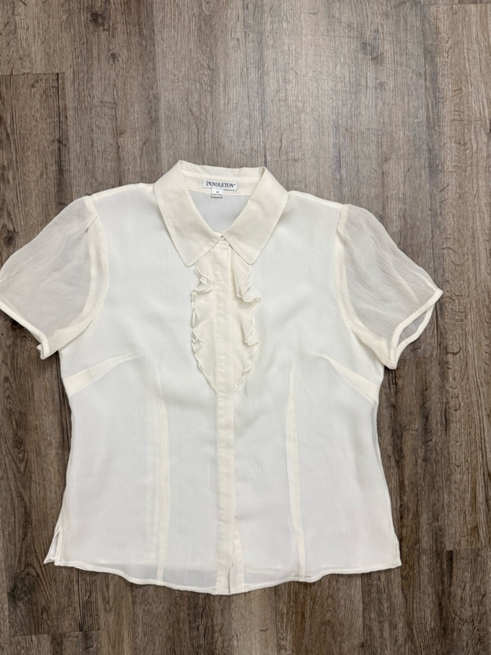 Pendleton • Silk Ivory Ruffle Neck Blouse - Picture 4 of 10
